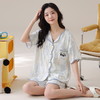 自然醒香韵冰丝睡衣女夏季（带胸垫）开衫短袖短裤套装女家居服可外穿QH 商品缩略图9