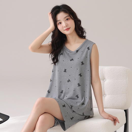 自然醒墨晨睡衣女夏季冰丝（带胸垫）背心短裤无袖薄款女生套头家居服套装QH 商品图6