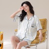 自然醒香韵冰丝睡衣女夏季（带胸垫）开衫短袖短裤套装女家居服可外穿QH 商品缩略图5