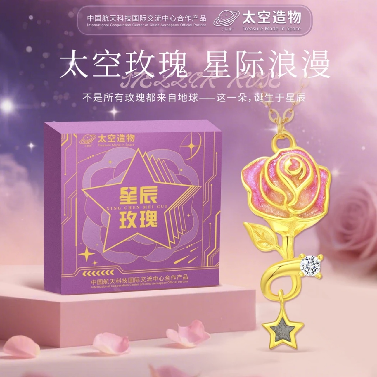 【专属硬核“星际情书” 】太空造物星辰玫瑰陨石项链（中国航天科技国际交流中心合作产品）