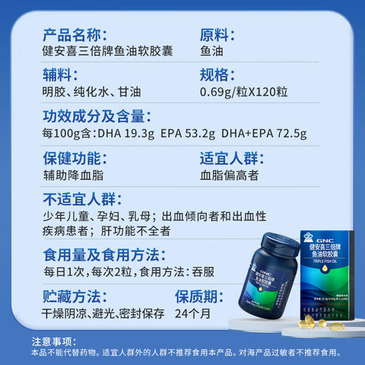 GNC健安喜三倍牌鱼油软胶囊【龙菲精选】 商品图3