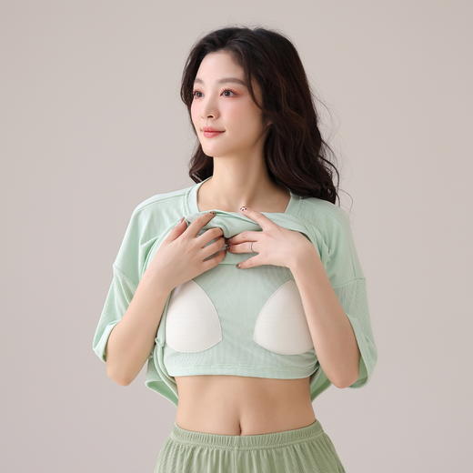 自然醒朝云（带胸垫）一体睡衣女夏季冰丝螺纹短袖短裤纯色简约慵懒风家居服套装QH 商品图14