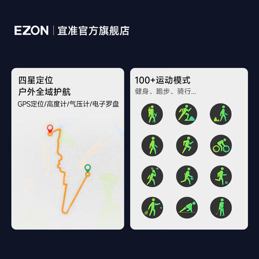 [买就送魔术头巾]EZON宜准智能手表S9心率血氧睡眠健康监测海拔气压等功能 商品图2