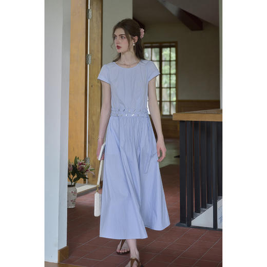 （小眠专属）SimpleRetro腰部系带简约短袖连衣裙女 商品图3