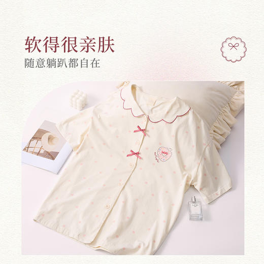 【积分兑换】[樱桃派家居服]春夏睡衣女甜美可爱蝴蝶结韩式波点显瘦套装 商品图3