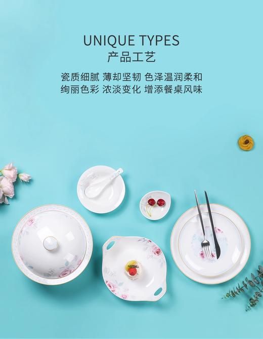 【小程序专享】碗碟套装家用轻奢骨瓷餐具碗盘结婚乔迁送礼10人用中式简约组合碗陶园梦祝福10人用48头餐具 商品图2