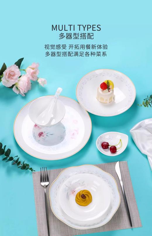 【小程序专享】碗碟套装家用轻奢骨瓷餐具碗盘结婚乔迁送礼10人用中式简约组合碗陶园梦祝福10人用48头餐具 商品图4