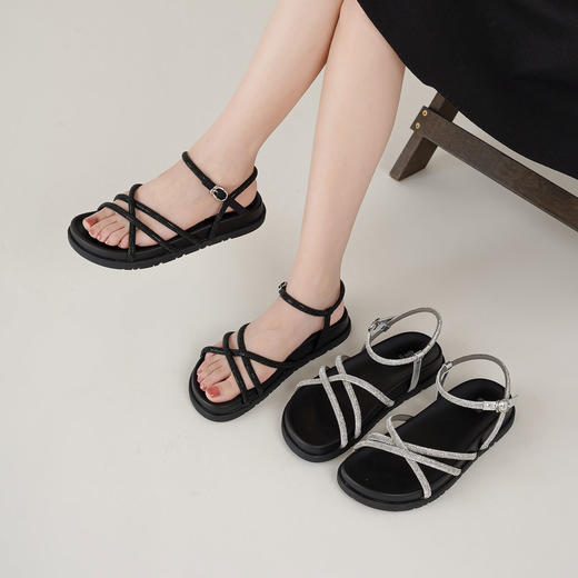 【夏季新款】西村名物2025年夏季新款舒适平底包脚露趾时尚罗马凉鞋T25BG20961 商品图1