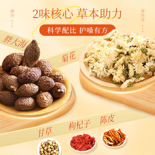康美菊花胖大海茶6.5g*20包/盒（原菊皇茶）  菊花枸杞胖大海甘草陈皮组合袋泡茶养生茶【爆款回归 重磅升级】 商品图2