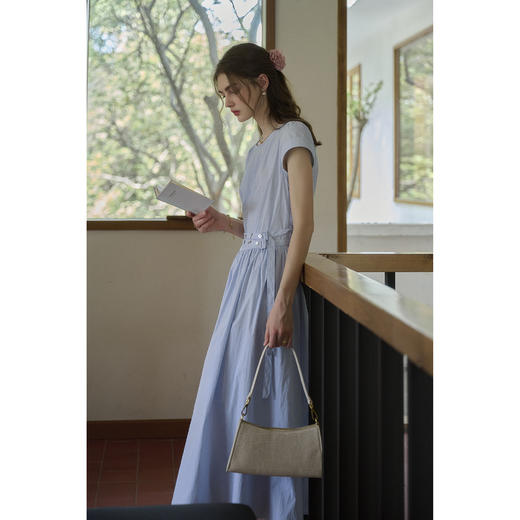 （小眠专属）SimpleRetro腰部系带简约短袖连衣裙女 商品图1
