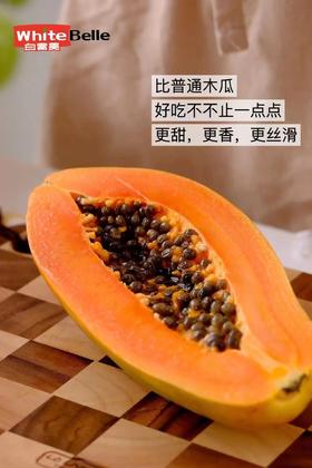 白富美牛奶木瓜2-4枚装 自然熟的木瓜，外包装随机，拿到手上便能闻到一股浓郁果香红彤彤的果肉娇艳欲滴，滑嫩细腻