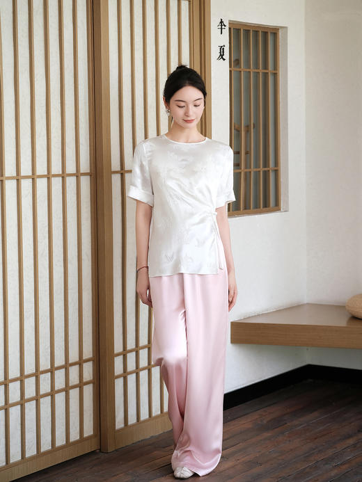 盛唐婧| 极简缎光松紧腰阔腿裤-粉色 商品图6