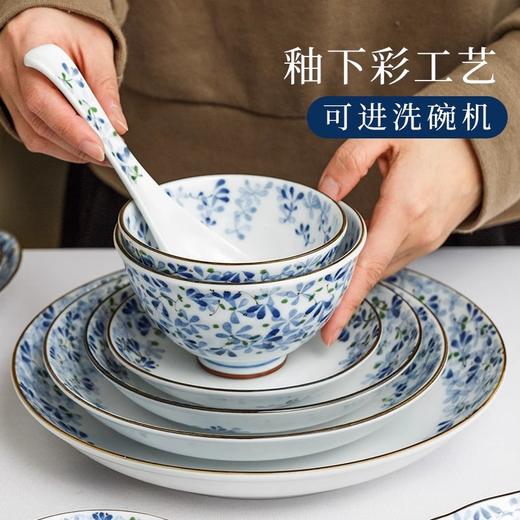 光峰釉下彩碗碟陶瓷餐具套装日本家用碗乔迁日式碗具餐盘光峰小蓝芽12件套装 商品图0