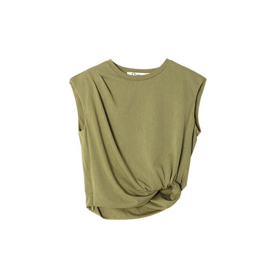 亚麻棉宽肩无袖扭结短款T恤T2502037 商品图4