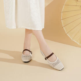 【夏季新款】西村名物2025年夏季新款舒适平底包脚镂空新中式玛丽珍单鞋T25AH16601