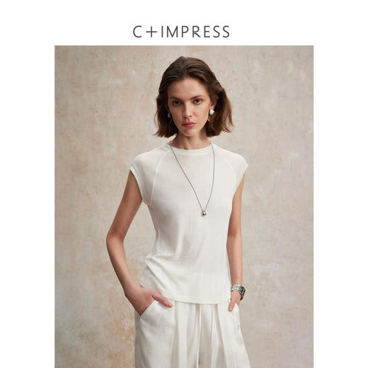 斜袖桑蚕丝莱赛尔简约百搭T恤T2502095 商品图0