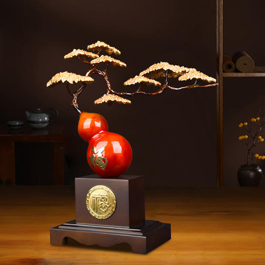 E-YM-FK284 彩铜工艺迎客松葫芦摆件 280*100*320 商品图4