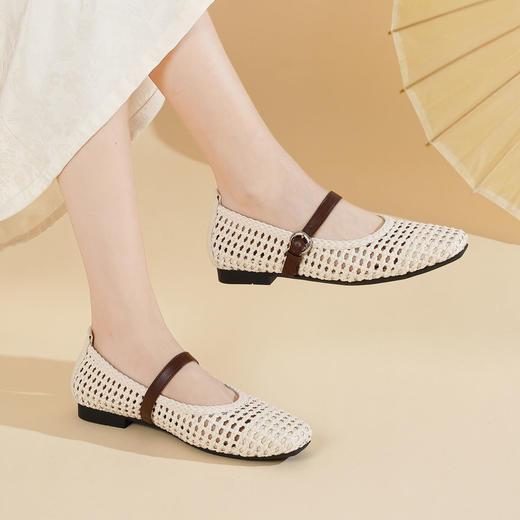 【夏季新款】西村名物2025年夏季新款舒适平底包脚镂空新中式玛丽珍单鞋T25AH16601 商品图2