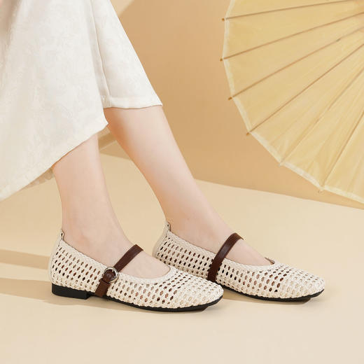 【夏季新款】西村名物2025年夏季新款舒适平底包脚镂空新中式玛丽珍单鞋T25AH16601 商品图3