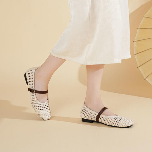 【夏季新款】西村名物2025年夏季新款舒适平底包脚镂空新中式玛丽珍单鞋T25AH16601 商品图1