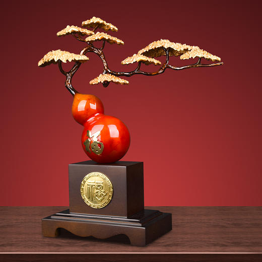 E-YM-FK284 彩铜工艺迎客松葫芦摆件 280*100*320 商品图3