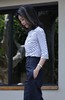 TYNVIE 海军蓝高腰纽扣细节阔腿裤 商品缩略图6