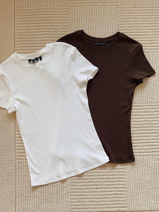 324-2 亏清无退换 极简高级 人手两件 th基础款 螺纹坑条 匹马棉针织 圆领短袖T恤 商品图13