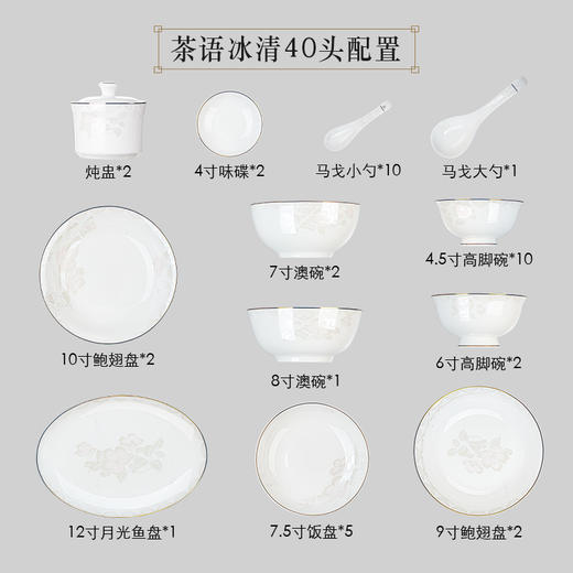 骨瓷餐具套装碗盘家用高级感轻奢新款碗碟中式乔迁结婚送礼碗陶园梦茶语冰清10人用40头餐具 商品图7