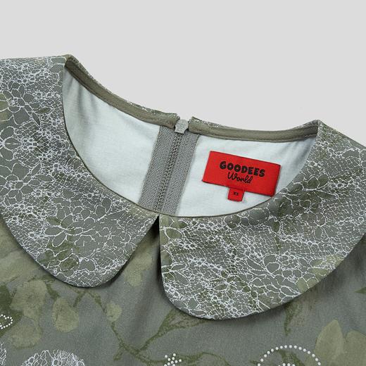 GOODBAI GOODEES娃娃领蕾丝图案slogan连衣裙 商品图3