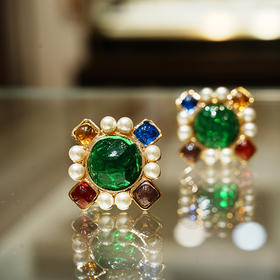 北京仓｜Gripoix Paris-Byzantium-绿色 琉璃 耳环［法国设计师］