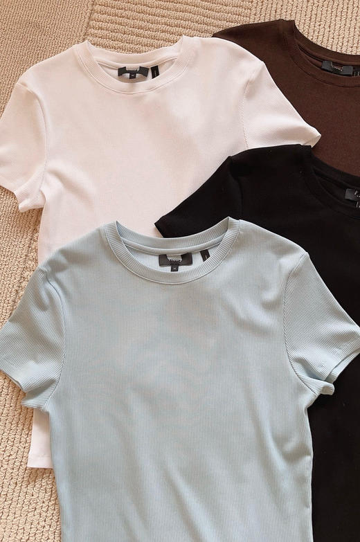 324-2 亏清无退换 极简高级 人手两件 th基础款 螺纹坑条 匹马棉针织 圆领短袖T恤 商品图14