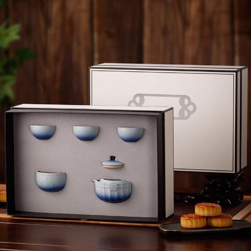 【特惠6折，仅1套，无货退款】功夫茶具套装新款轻奢高档家用高颜值茶具礼盒一人二人泡茶具陶园梦荷塘月色功夫茶具5头 商品图1