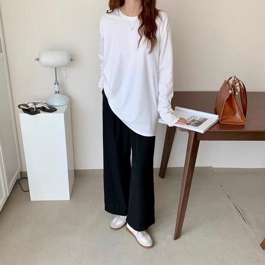  冰点价！仅限11.11！退货勿拍～薄款精梳棉男女同款中长黑白简约长袖T恤-喜出 商品图0