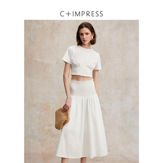 醋酸索罗娜立体打揽度假风短衬衫/打揽显瘦半裙2025夏新CS2502038 商品图0