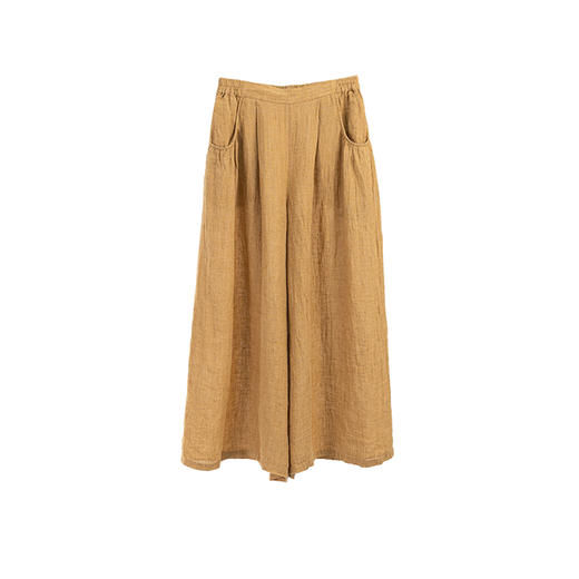 绽放女装236朵/纯亚麻色织绉布半腰松紧系扣脚口花边收口九分裤女 商品图4