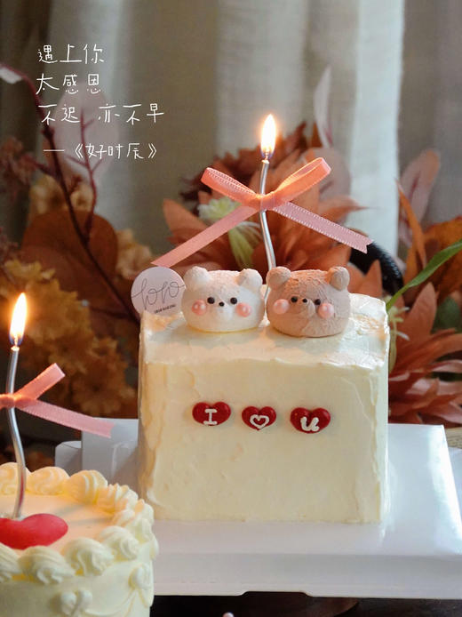 【下架】「遇上你·不迟亦不早」蛋白mini熊·纪念日·100%动物奶油（附图4寸正方形·提前6小时预订） 商品图2