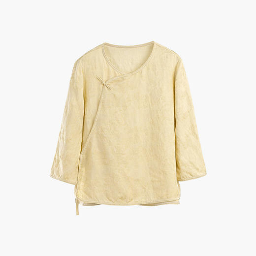 绽放旅行女装228朵/亚麻天丝提花新中式圆领斜襟连身七分袖衬衫女 商品图4