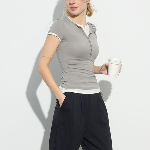 跃牌【周游世界系列】新款瑜伽服女桑蚕丝运动短袖修身透气上衣显瘦T恤TP0853 商品图1