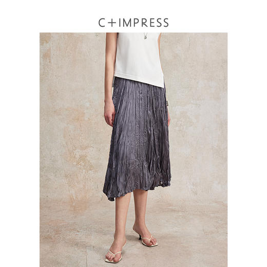 三宅"褶皱裙”轻薄显瘦珠光乱褶高腰半身裙2025夏新BQ2502100 商品图0