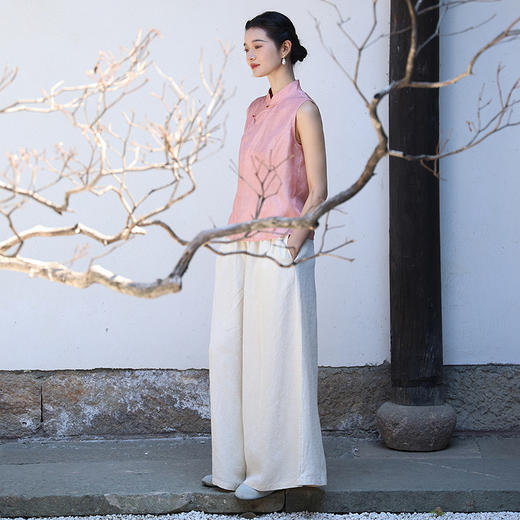 绽放旅行女装273朵/天丝亚麻提花全腰松紧高腰阔腿休闲裤舒适百搭 商品图1