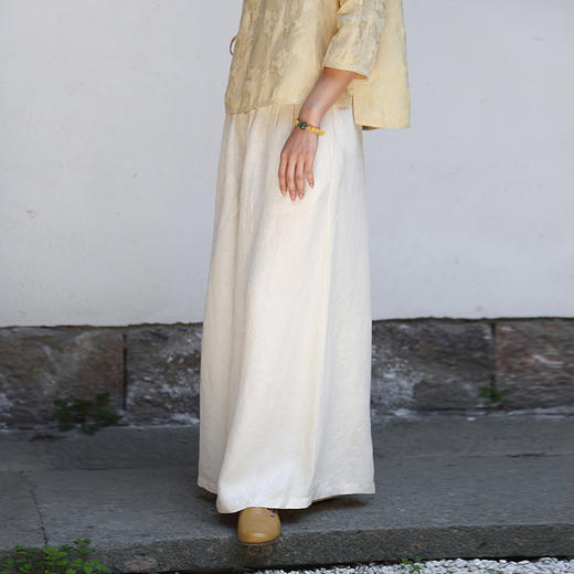 绽放旅行女装273朵/天丝亚麻提花全腰松紧高腰阔腿休闲裤舒适百搭 商品图0