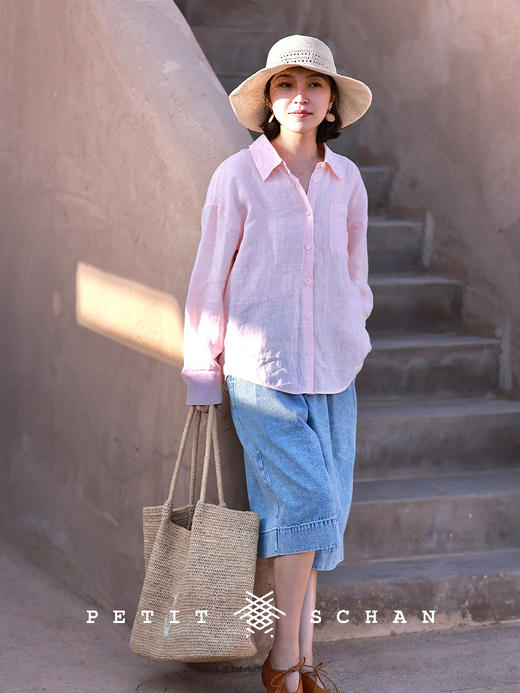 PETIT SCHAN小闪 CLO#816 Declaration of liberty自由宣言 棉混纺抽绳水洗牛仔百慕大中裤 商品图2