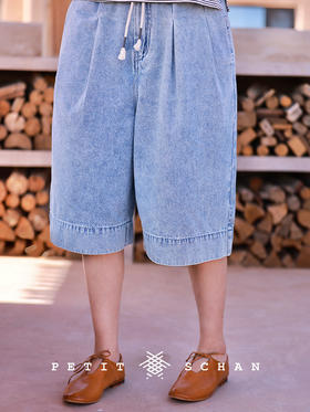 PETIT SCHAN小闪 CLO#816 Declaration of liberty自由宣言 棉混纺抽绳水洗牛仔百慕大中裤