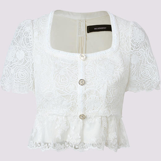 玛克门店发货：华丽感玫瑰花朵钉珠蕾丝上衣2025夏季(货号:MF86TP005A1001) 商品图0