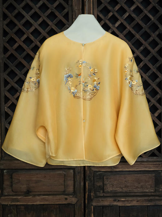 盛唐牡丹大师系列| 喜上眉梢团纹欧根缎手绣外套-黄色 商品图0