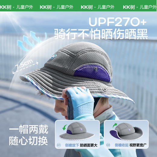 KK树骑行儿童防晒帽男童女孩宝宝帽子春秋遮阳防紫外线渔夫帽户外小凉风骑行防晒帽 商品图3