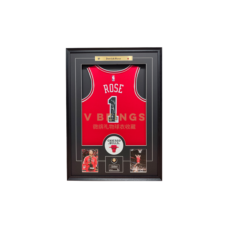 收藏系列 德里克罗斯 公牛队1号 红色球迷版 亲笔签名球衣
