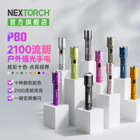 纳丽德【新品】P80十色焕彩，防身强光手电2100流明