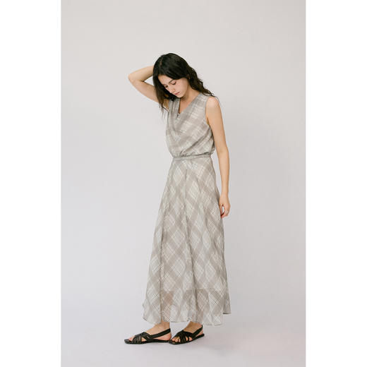 （小眠专属）HeyDress法式格纹气质套装女夏季荡领花边上衣高腰立体斜裁半身裙 商品图2