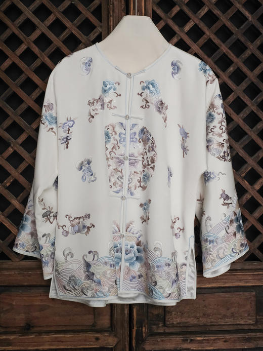 盛唐牡丹大师系列| 重工江崖海水纹外套-白色 商品图0